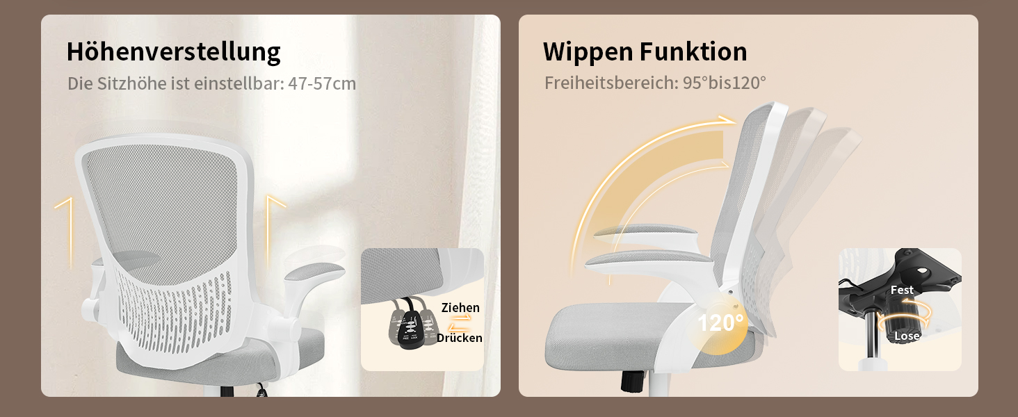 Офісний стіл Naspiro Ergonomischer Bürostuhl з регульованими підлокітниками, підтримкою попереку та дихаючою сіткою, сірий (без підголівника)