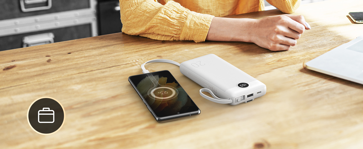 Power Bank VEEKTOMX 20000mAh з 5 виходами та 2 входами, білий. Портативний акумулятор для iPhone, iPad, Samsung, Xiaomi, Google Pixel