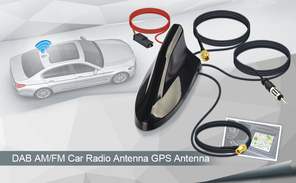 Eightwood DAB/DAB+ автомобільна антена-спліттер AM/FM GPS, дахова антена з підсилювачем, активна антена-акула для авто, 5 м кабель SMB RG174, розгалужувач SMB+SMA+DIN