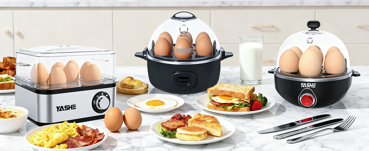 Електричний яйцеварка YASHE на 7 яєць: для твердих, середніх та м'яких яєць. З підставкою для яєць та акустичним сигналом
