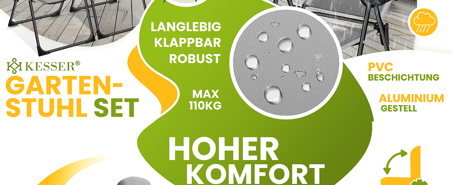 Крісла садові розкладні KESSER® 2 шт. з високою спинкою, алюмінієві, 7 положень, з підлокітниками, дихаючі, для балкона, тераси, кемпінгу, бордовий колір