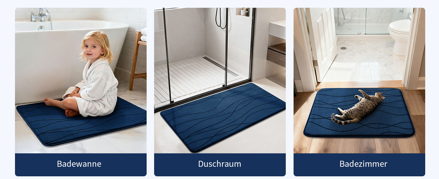 Килимок для ванної кімнати chakme з ефектом пам'яті (Memory Foam), протиковзкий та вбираючий підкладник під душ, 60x150 см, темно-синій