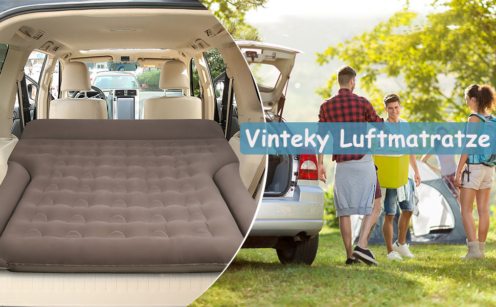 Надувний матрац для авто Vinteky з електричним насосом, 180x145 см, чорний (для кемпінгу, подорожей, SUV, універсальний)