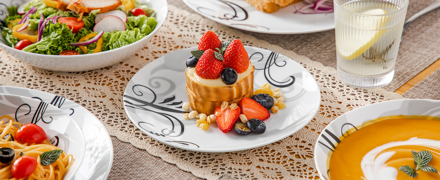 Набір посуду VEWEET 18 предметів на 6 осіб: тарілки, супові тарілки, десертні тарілки. Сучасний сервіз з порцеляни.