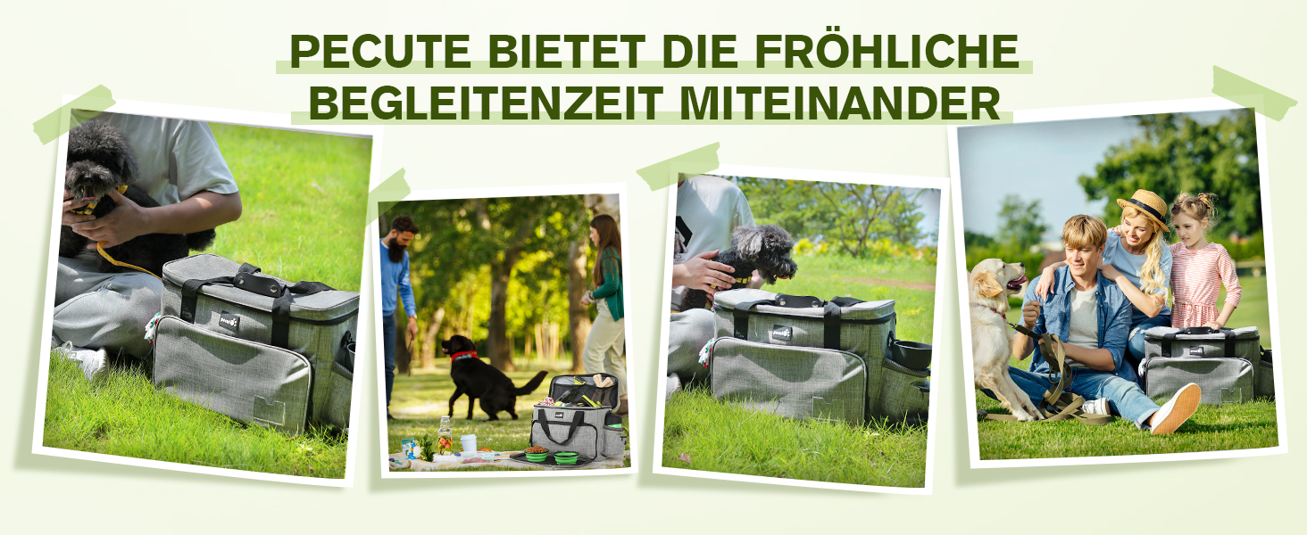 Переносна сумка для собак Pecute, велика переносна сумка для тварин, з 2 кишенями та 2 мисками для собак, сумка для подорожей з собакою, для поїздок, кемпінгу або щоденних прогулянок, сірого кольору 42 * 18 * 30 см, Класична L (42*30*18 см)