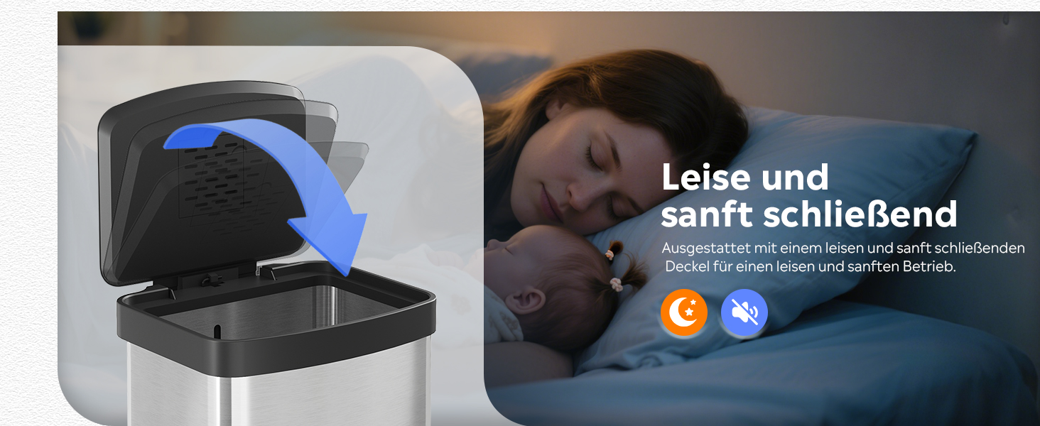 Відро для сміття WLIVE з нержавіючої сталі, 55L, з м'яким закриттям, для кухні, спальні, офісу, срібний