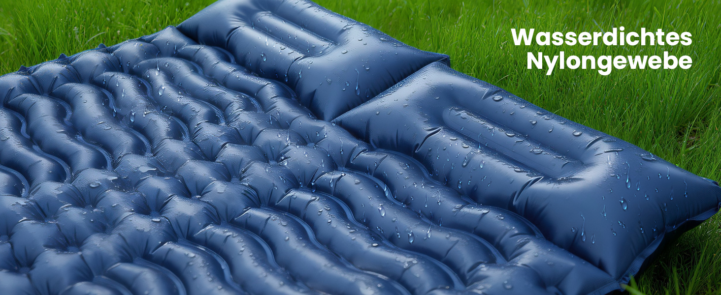 Надувний килимок для кемпінгу LAMA Doppel 200x140x10 см для двох осіб з помпою та подушкою, блакитний