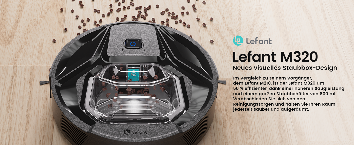 Робот-пилосос LEFANT M320 з функцією миття, потужність 6000 Па, уникнення перешкод, розпізнавання килимів, керування через додаток/Alexa, зона заборони, чорний