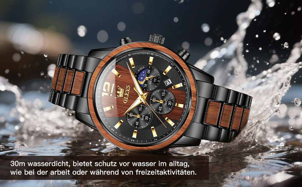 Чоловічий наручний годинник OLEVS з натурального дерева (клен), водонепроникний кварцовий годинник у бізнес-стилі, модель 3645