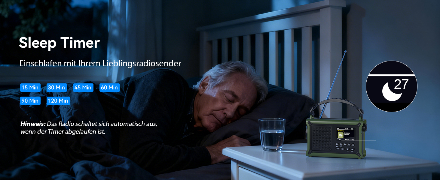 Радіоприймач Kurbelradio з DAB/DAB+/UKW, акумулятор 12000mAh, сонячна панель 8500mm², ручний генератор, Bluetooth 5.0, ліхтарик та світло для читання, для відпочинку на природі, кемпінгу, зелений