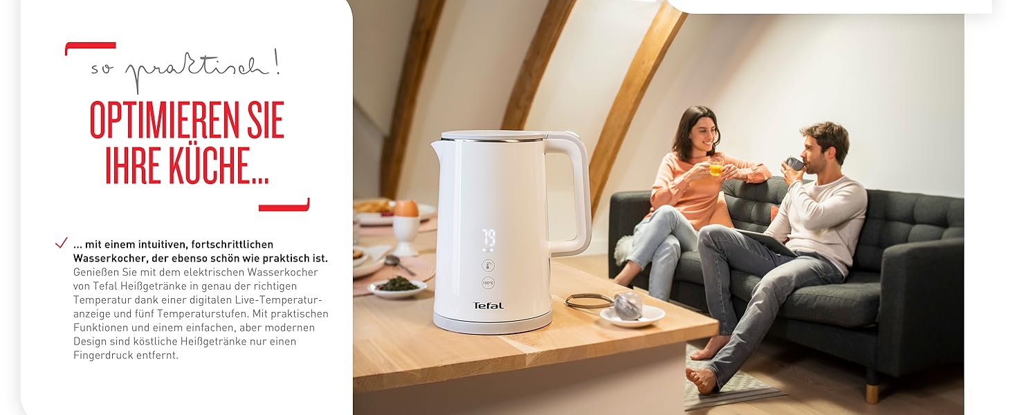 Електричний чайник Tefal Includeo KI5338, 1.5 л, 2400 Вт, білий — з протиковзаючою ручкою та знімним фільтром