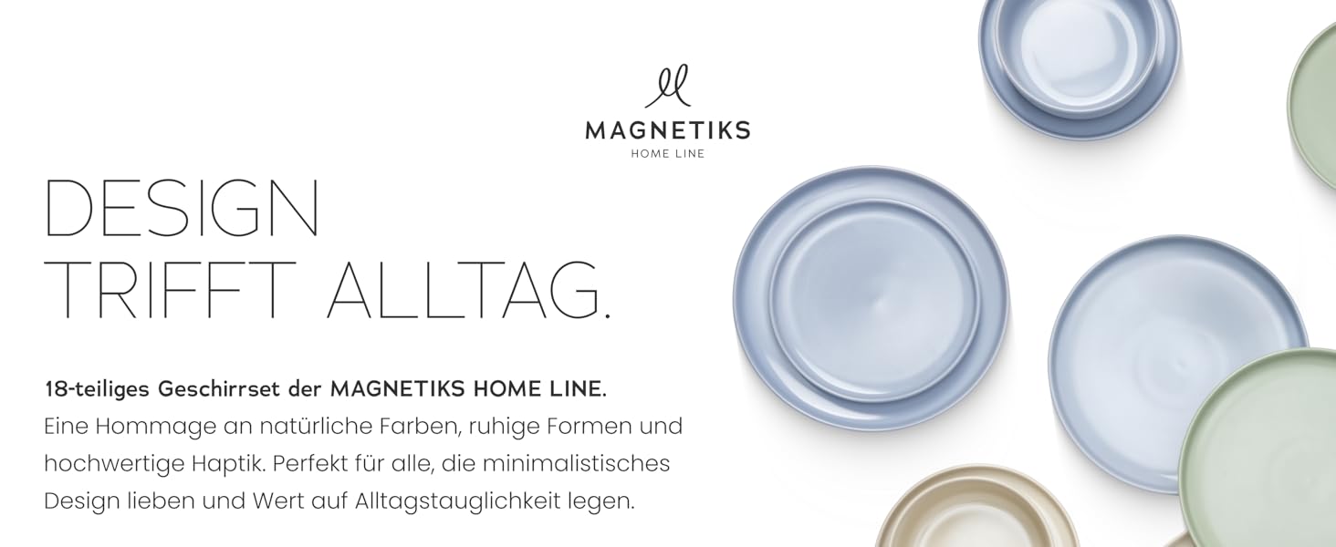 Набір посуду Feinsteinzeug на 6 осіб (18 предметів) — міцний, стійкий до подряпин, бежевий глянцевий | Столовий посуд, тарілки, миски — Magnetiks (Misty Mint, 18 предметів)