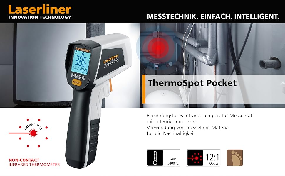 Лазерний інфрачервоний термометр Laserliner ThermoSpot Pocket -38°C до 365°C, цифровий, з лазерною точкою, Auto-Hold, MAX-дисплей