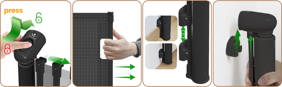 Захист для дитячих воріт, розтяжний, 0-180 см, Vounot. Захист від падіння для дітей, котів та собак. Чорний колір