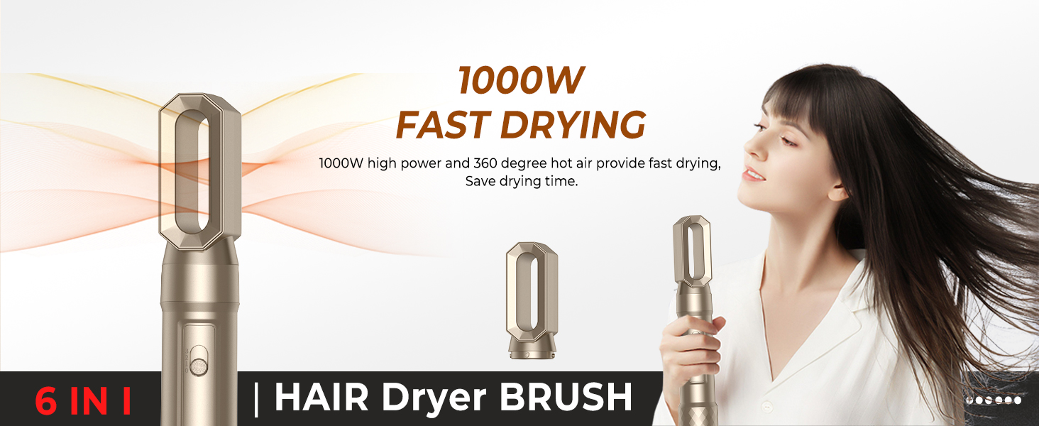 Фен-щітка 6 в 1 Airbrush Pro - професійний набір для укладки волосся | 1000W, круглі щітки, керлер, щітка для термоукладки, фен-щітка, фен, випрямляч | Для всіх типів волосся - блакитний (елегантне золото)