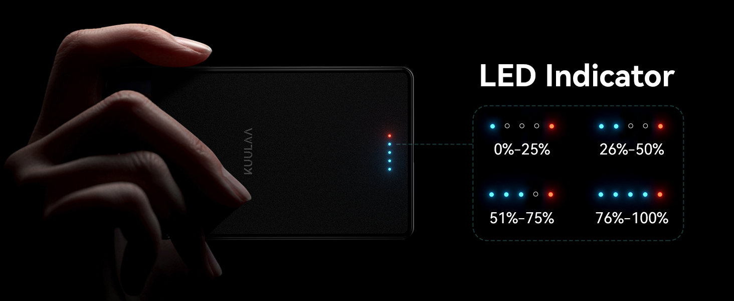 Power Bank Kuulaa Ultra Slim Magsafe, 5000mAh, бездротова зарядка, Type-C, 20W, чорний