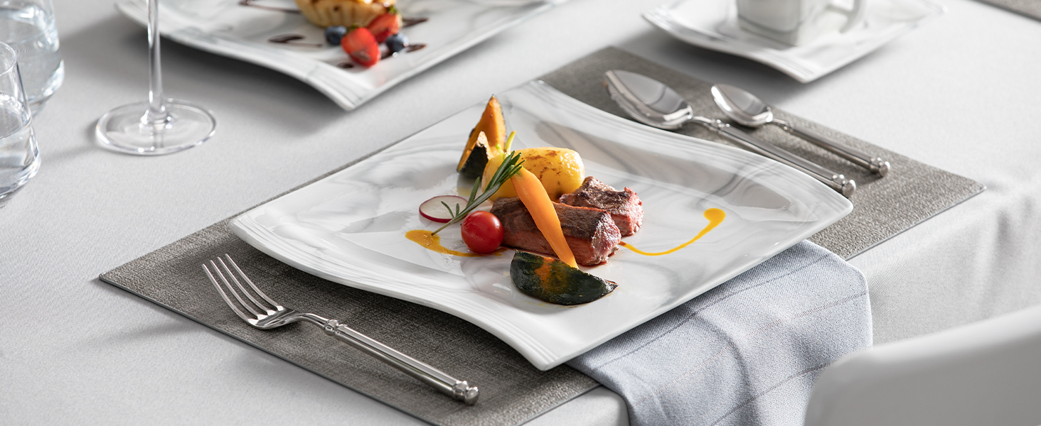MALACASA Flora 30-Piece Marble Porcelain Dinnerware Set - Grey