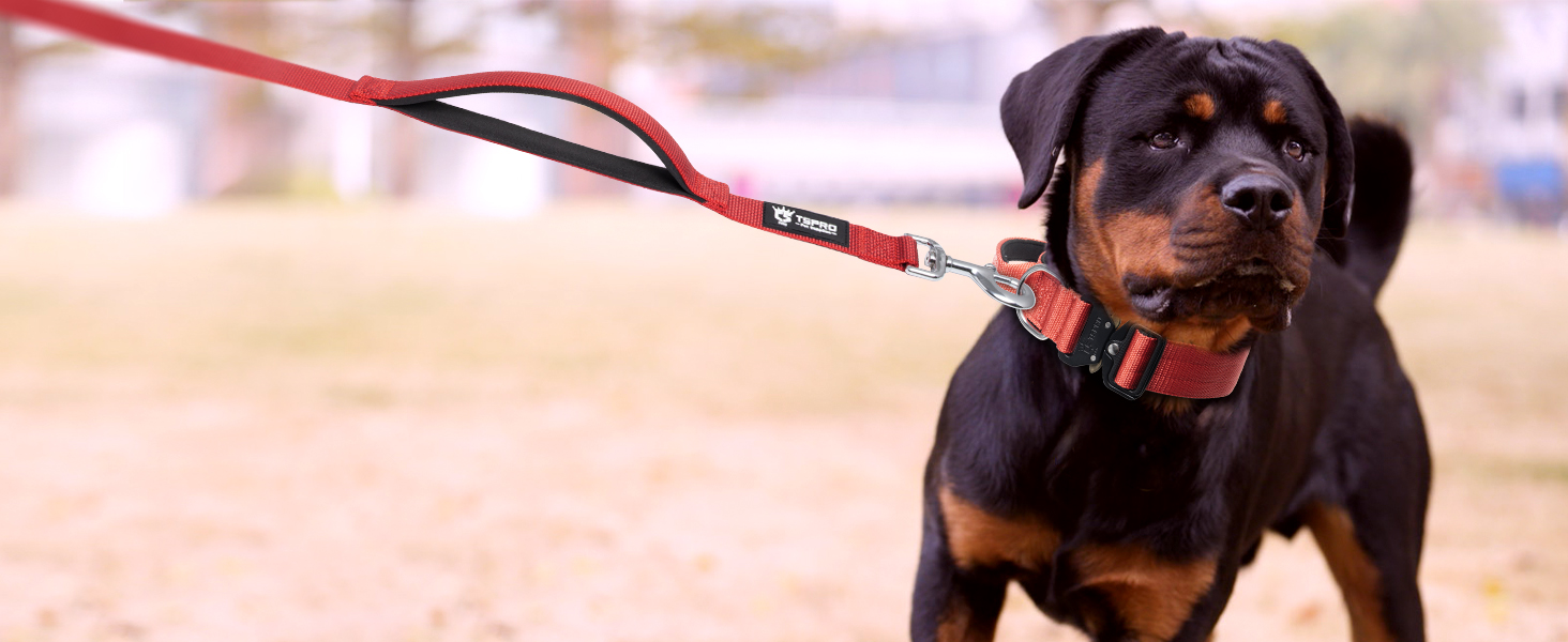 Преміум нашийник для собак TSPRO з ручкою, тактичний, міцний, з металевою застібкою, для середніх та великих собак (червоний L), розмір ручки L (регульований 44.5-62.2 см)