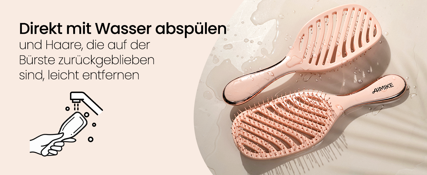 AIMIKE Рожева щітка для розплутування волосся Luxe Entwirrbürste - безболісна, з вентиляцією та ультрам'якими щетинками FlexGlide, для жінок, дівчаток та дітей