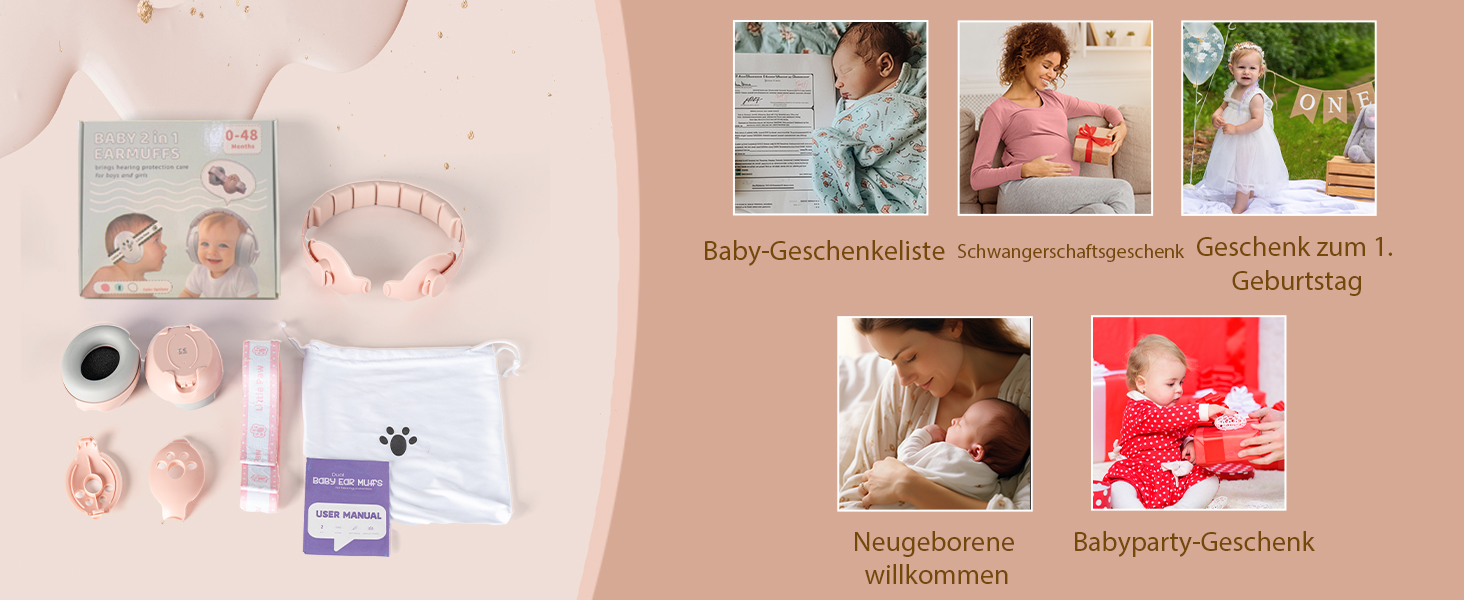 Навушники для захисту від шуму для малюків та дітей до 48 місяців - захист від шуму, регульоване антиковзне наголов'я, захист від пошкодження слуху, покращує сон, білий, універсальний розмір