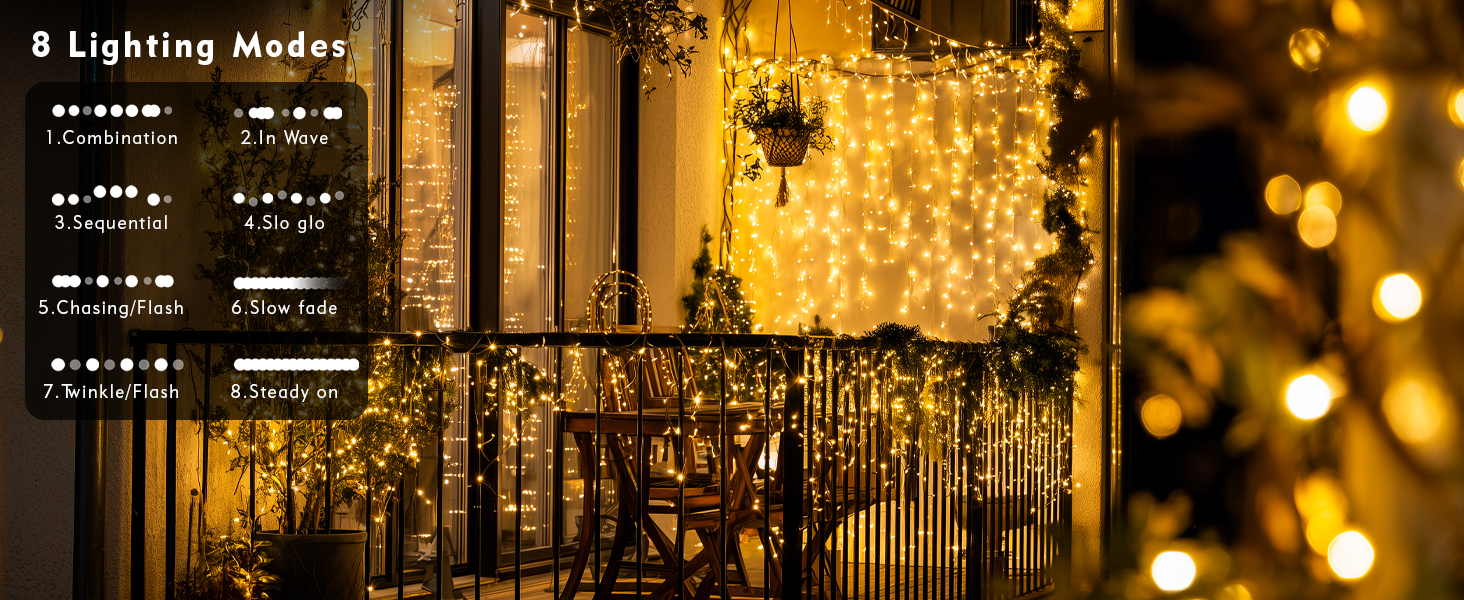 Ланцюжок прикрас для зовнішнього використання 60м, 530 LED, тепле біле світло. Ланцюжок для зовнішнього використання з таймером, 8 режимів, IP44, вологостійкий. Підходить для прикраси ялинки, саду, балкону, вечірки, весілля.