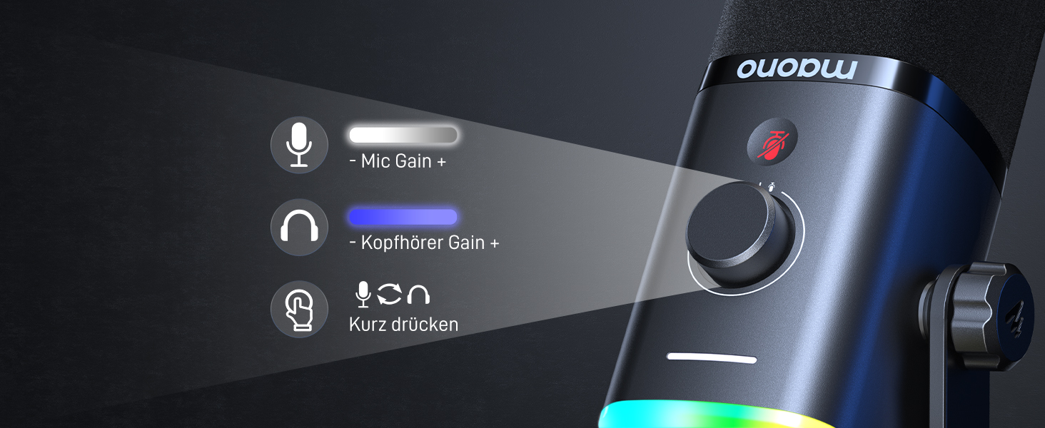 Мікрофон MAONO XLR-USB PD100X для стримінгу, подкастів, YouTube та ігор. Динамічний мікрофон з регулюванням гучності та програмним забезпеченням. Сумісний з PS4, PS5, Mac, PC. Чорний колір