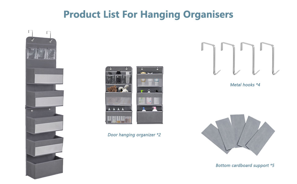 Органайзер для дверей, 5 кишень, з гачками, сірий. Організатор для ванної, шафи, кемпінгу, 150x36.5x14 см