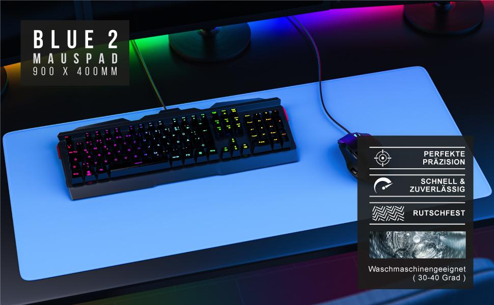 Килимок для миші TITANWOLF XXL 900x400 мм - великий, синій, для геймінгу, покращена точність та швидкість