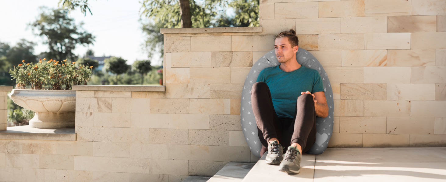 Подушка для вагітних Amilian Stillkissen XXL з зірками (сіра) - подушка для сну на боці та годування