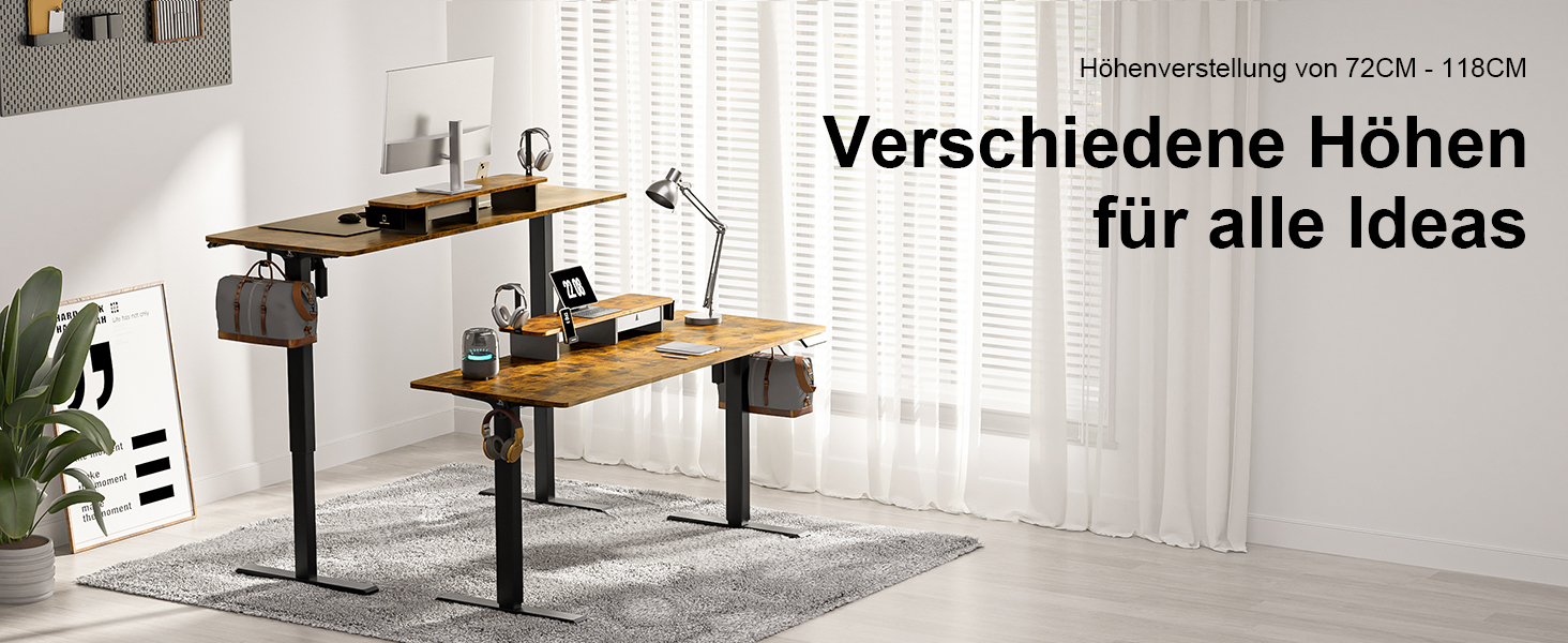 Electric Standing Desk with Drawers - Adjustable Height Desk for Home Office & Business | 120x60cm Rustic Brown