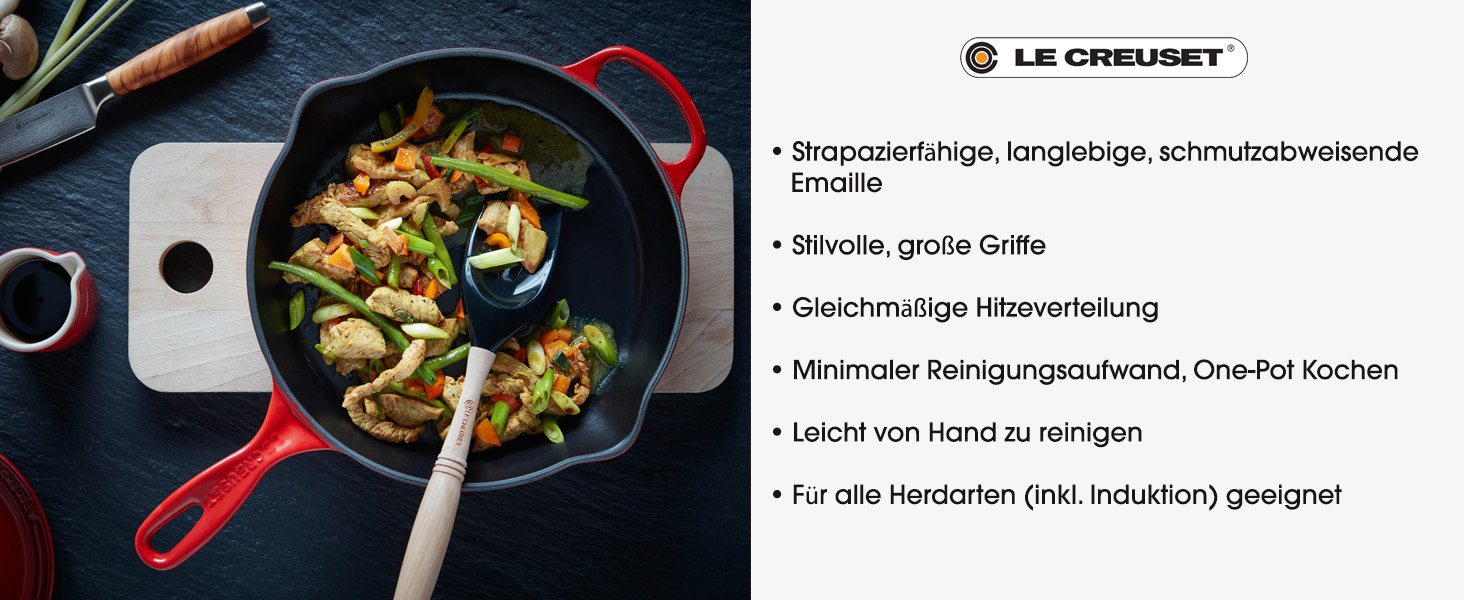 Сковорода-вок Le Creuset Signature 26 см, чавун, чорна матова, універсальна для всіх плит і духовок, 2 л
