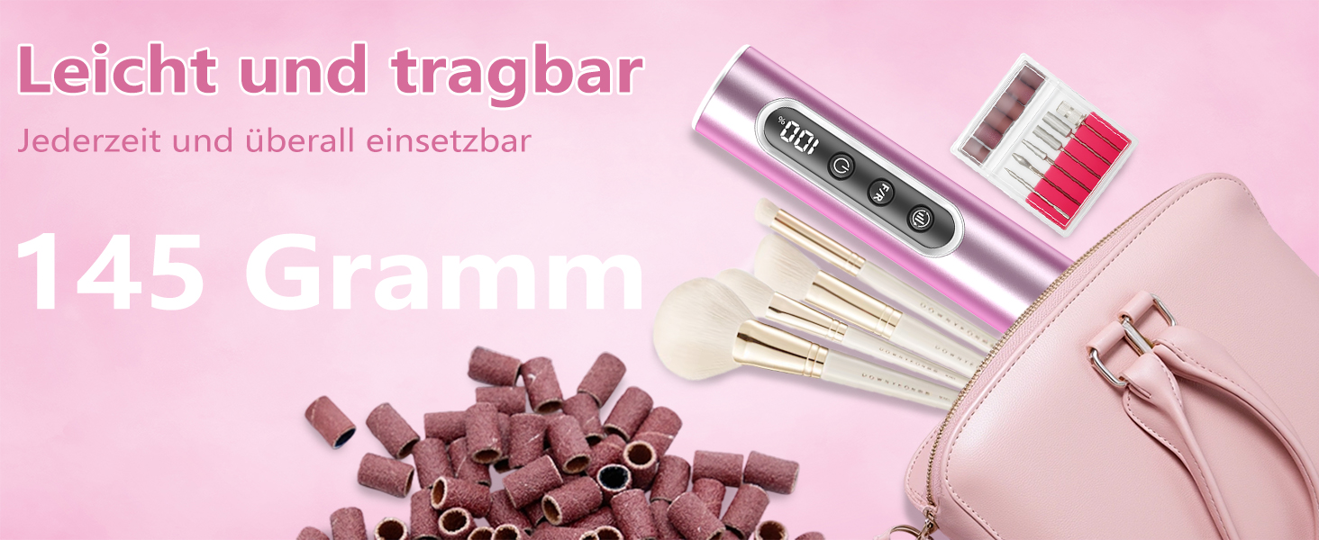 Електричний фрезер для нігтів Nagelfräser 45.000 об/хв - 14 в 1 для гелю, акрилу, манікюру та педикюру, 6 швидкостей, акумуляторний, рожеве золото