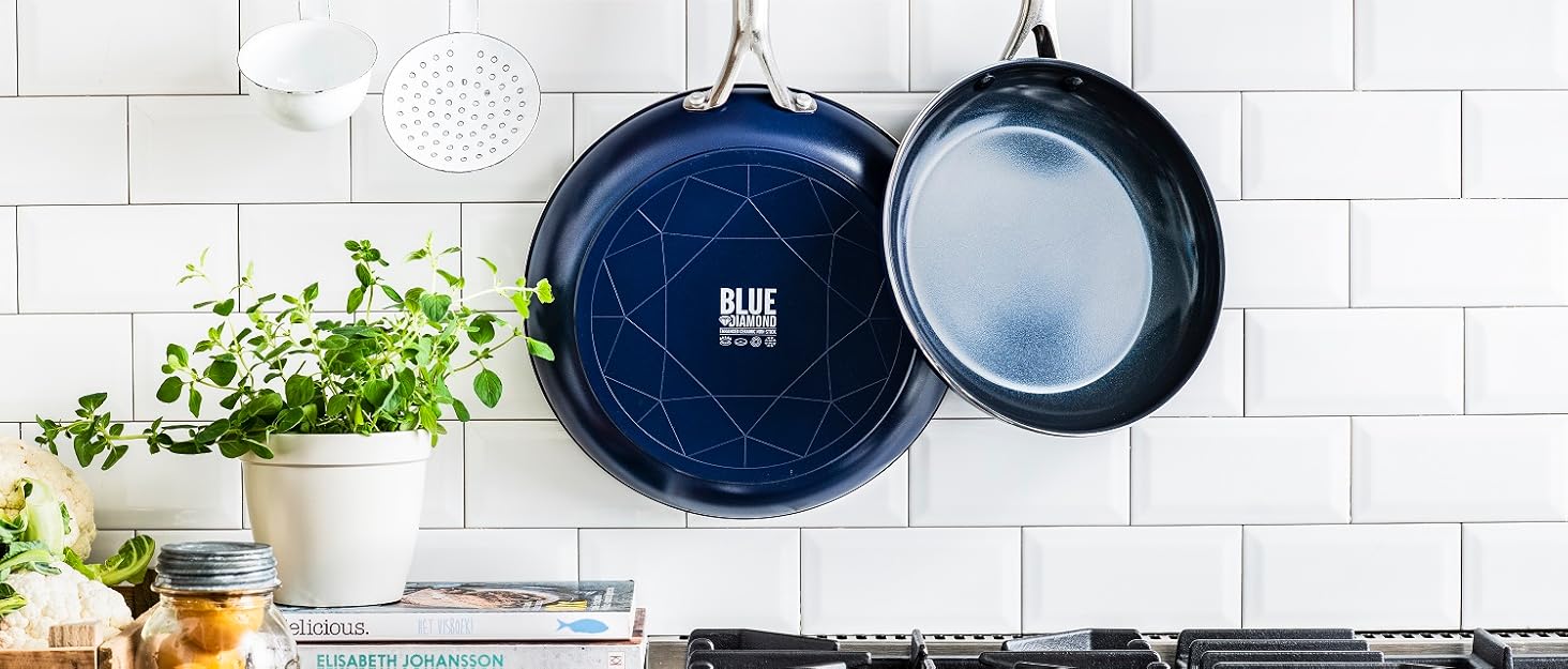 Набір сковорідок Blue Diamond Triple Steel, 2 шт, 24 і 26 см, багатошарові, з діамантовим керамічним антипригарним покриттям, нержавіюча сталь, PFAS-вільні, для індукції, посудомийної машини та духовки, сріблясті