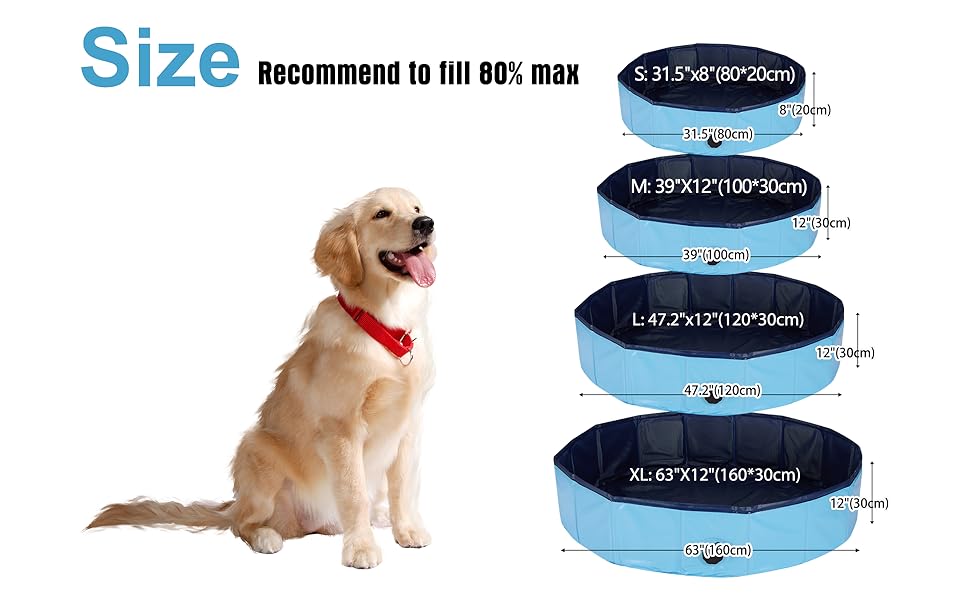 Басейн для собак, 160x30 см, розкладний, з неслизьким покриттям, блакитний XL