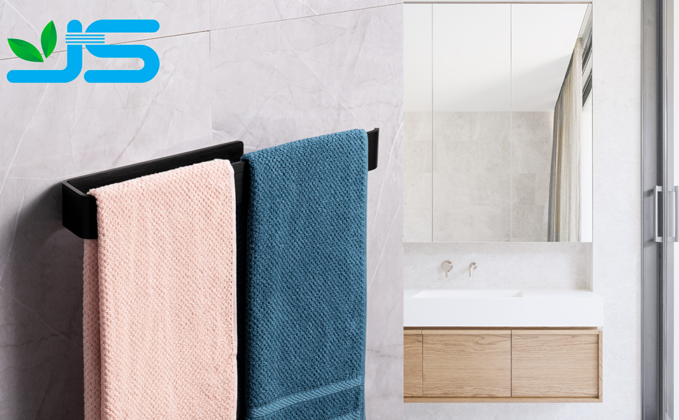 Тримач для рушників JS без свердління, чорний, 40 см