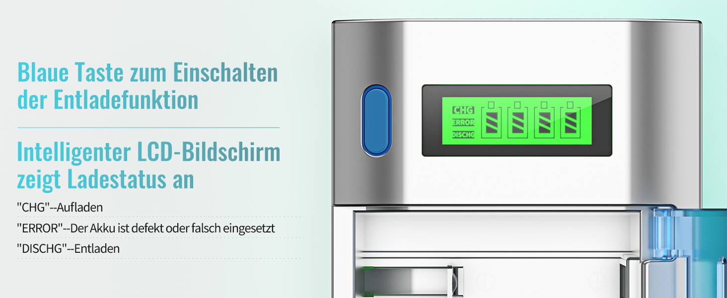 Інтелектуальний зарядний пристрій BONAI для акумуляторів AA/AAA/SC/C/D NI-MH з LCD дисплеєм та функцією розряду, AC