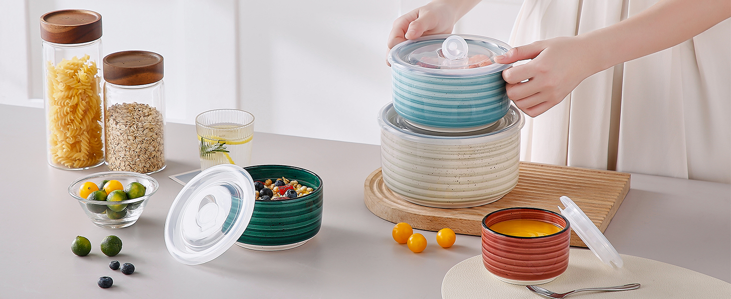 Набір керамічних супових та сервірувальних тарілок Vancasso Bonbon з кришкою (4 шт.) - для обіду, пікніка, кухні