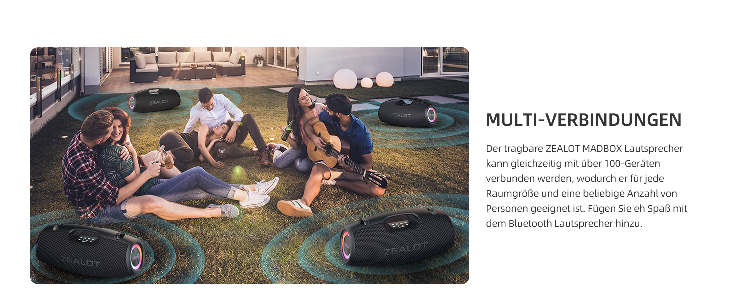 ZEALOT Bluetooth колонка 120W: Водонепроникна портативна колонка з басами, підсвіткою для пляжу, кемпінгу, подарунок