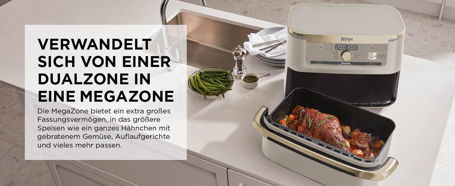 Ninja Foodi FlexDrawer AF500EUSD - Аерофритюрниця з двома зонами 10.4 л, Stone Gold. Фритюрниця без олії, антипригарне покриття, легке миття