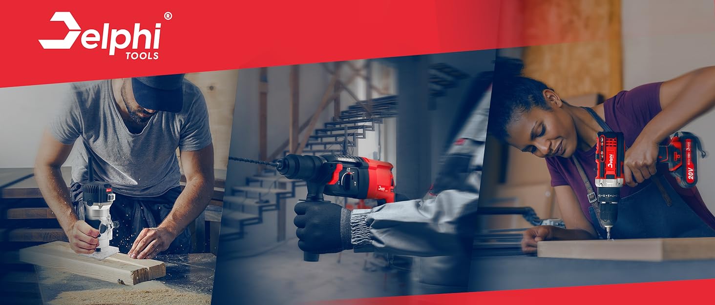 DELPHI 21V акумуляторний шуруповерт Set з 2 акумуляторами, 2 швидкості, 24 ступені крутного моменту, LED-підсвічування, для DIY-проєктів, 41-елементний набір з кейсом