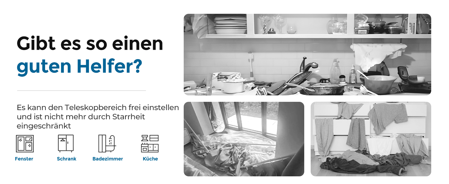 Штанга для карнизів AIZESI без свердління, 70-130 см, телескопічна, біла (діаметр 22 мм)
