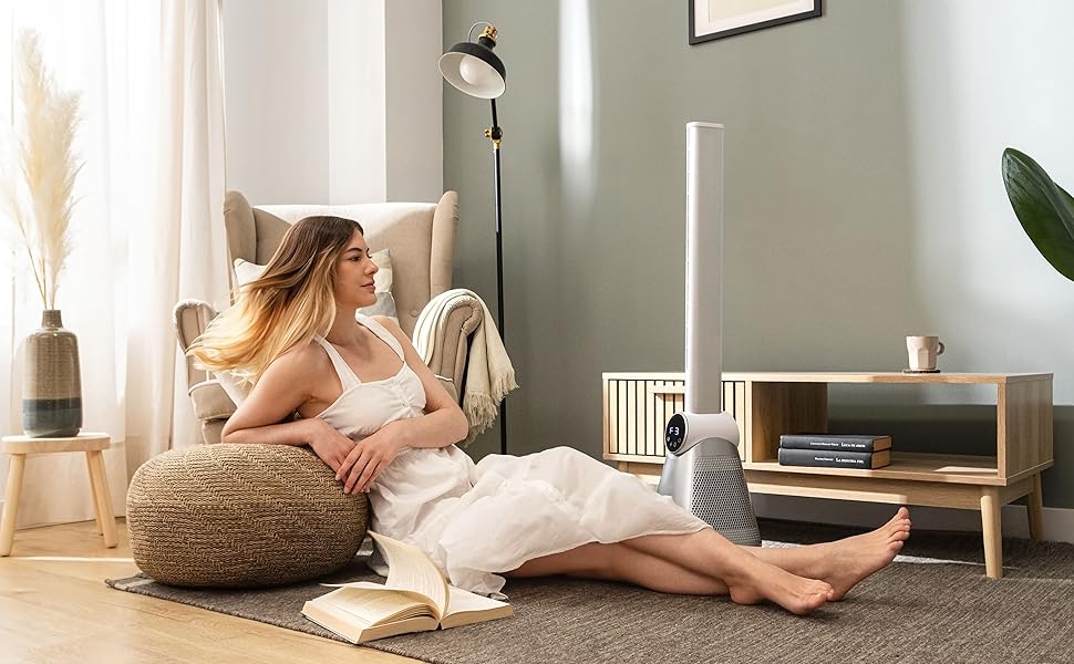 Вентилятор безлопатевий Cecotec EnergySilence 9890 Skyline, 100 см, 50 Вт, сенсорний LED-дисплей, пульт, 3 режими, 3 швидкості, таймер 15 год, кут розхитування 40º, сталева основа, чорний колір