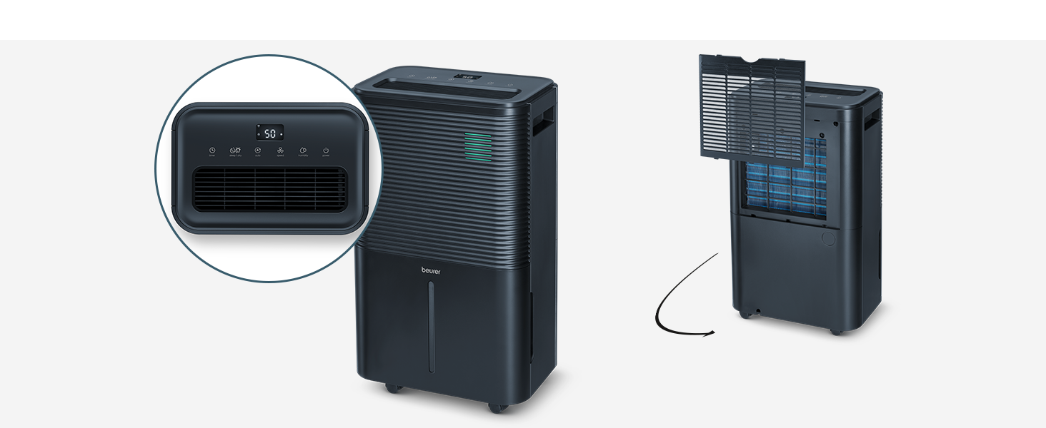 Beurer LE 150: Електричний осушувач повітря - 12 л/24 год, для дому та сушіння білизни, тихий, проти цвілі та запахів, резервуар 2 л, до 30 м²