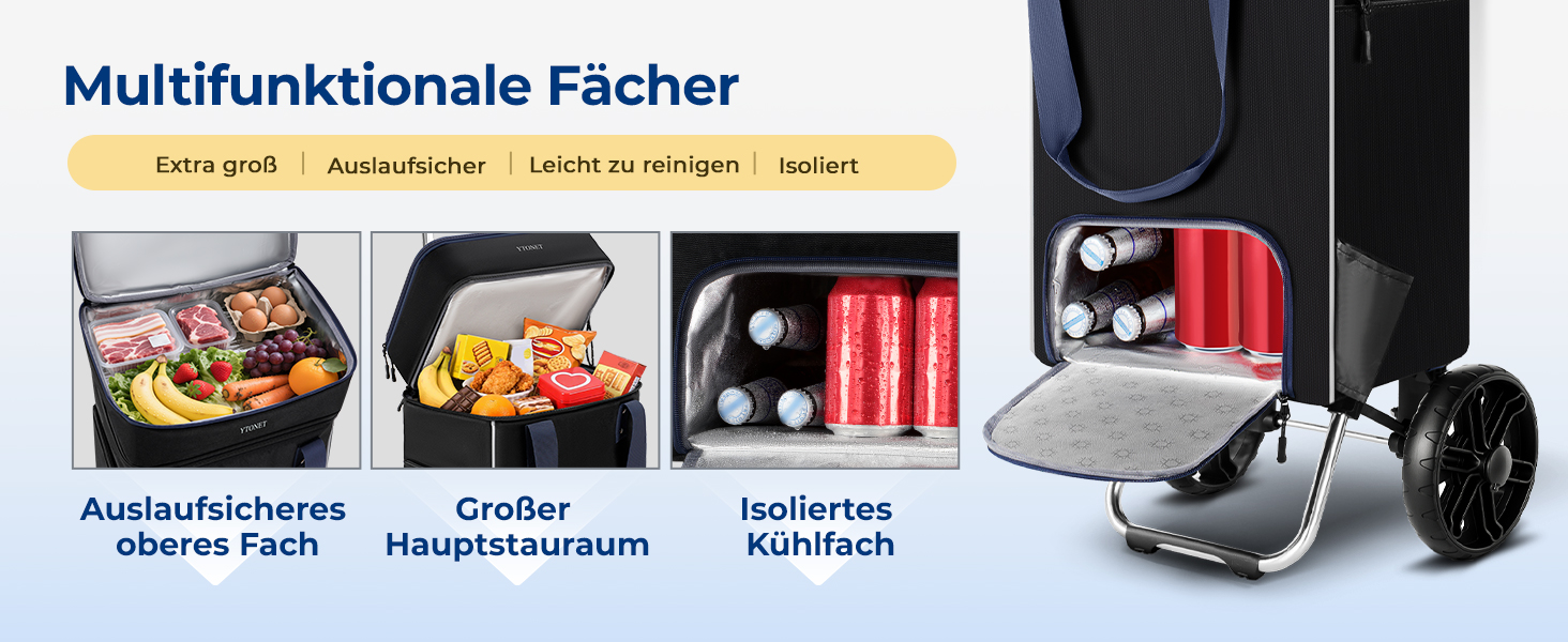 Тролей для покупок Ytonet: складаний, з відділенням для охолодження, 55 літрів, 68 кг, 3-в-1 (сумка-тележка, сумка для покупок), чорний