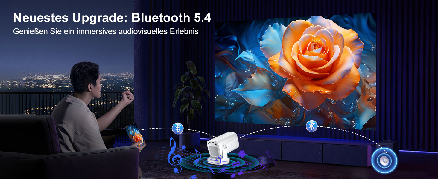 Beamer 4K HY260pro: Міні проєктор 4K з Wi-Fi 6, Bluetooth 5.4, Android TV, 180° обертання, 18000 люмен, 5W динамік для дому та відпочинку на природі