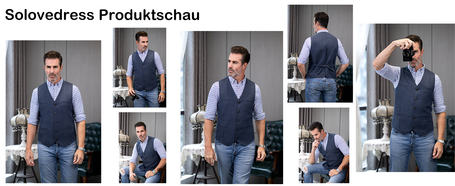 Стильний костюм-двійка для чоловіків Solovedress з вовни у рифленому стилі, жилет з V-подібним вирізом, твід, блакитний колір, ідеально підходить для весілля та друзів нареченого