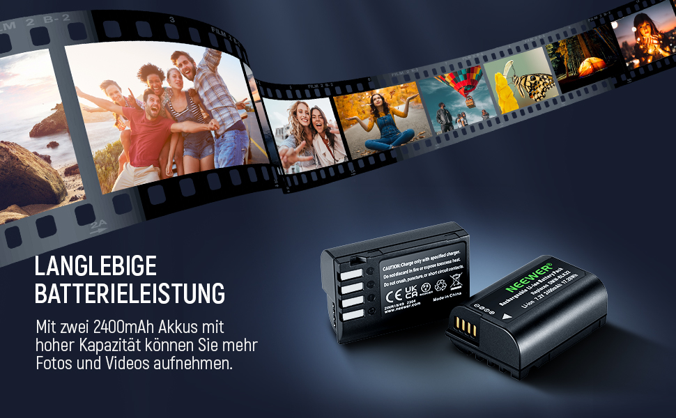 Запасний акумулятор та зарядний пристрій NEEWER для Panasonic Lumix DC-S5, GH5 II, S5II, GH6, S5 IIX, S9 (2 шт., 2400mAh, USB-C)