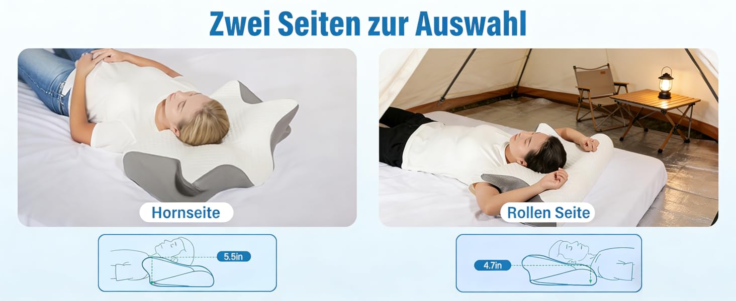 Ортопедична подушка Purova для шиї 2 в 1, з піною Memory Foam, для сну на боці, спині та животі (чорна)