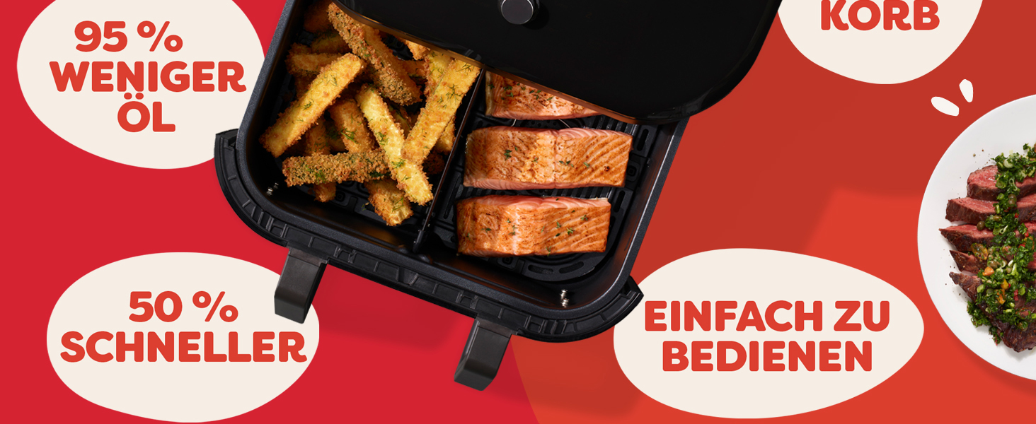 Фритюрниця електрична Instant VersaZone XXL 8.5л з двома камерами - аерофритюрниця, духовка, гриль, сушка, розігрів (чорна)