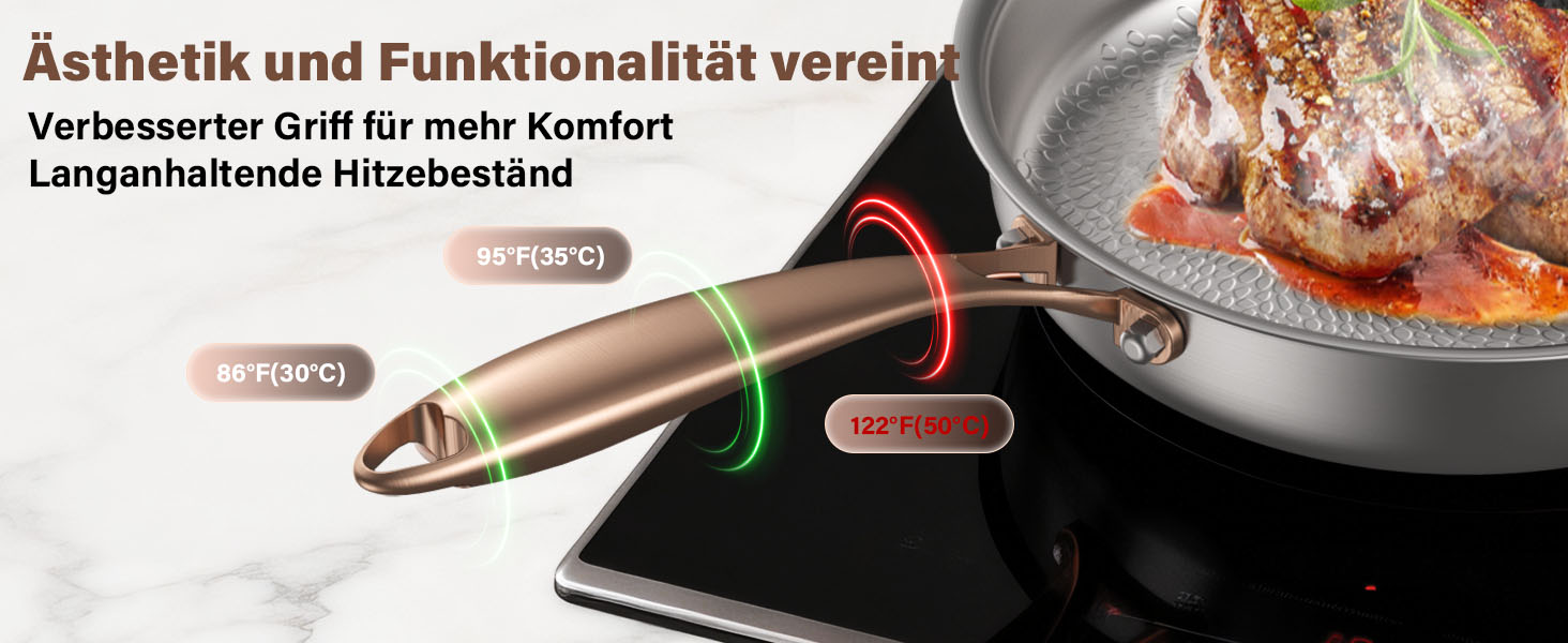 Пательня сталева 28 см Titan, не покрита, індукційна, з ручкою з рожевого золота, 18/10, для всіх типів плит та посудомийки, без PTFE/PFOA